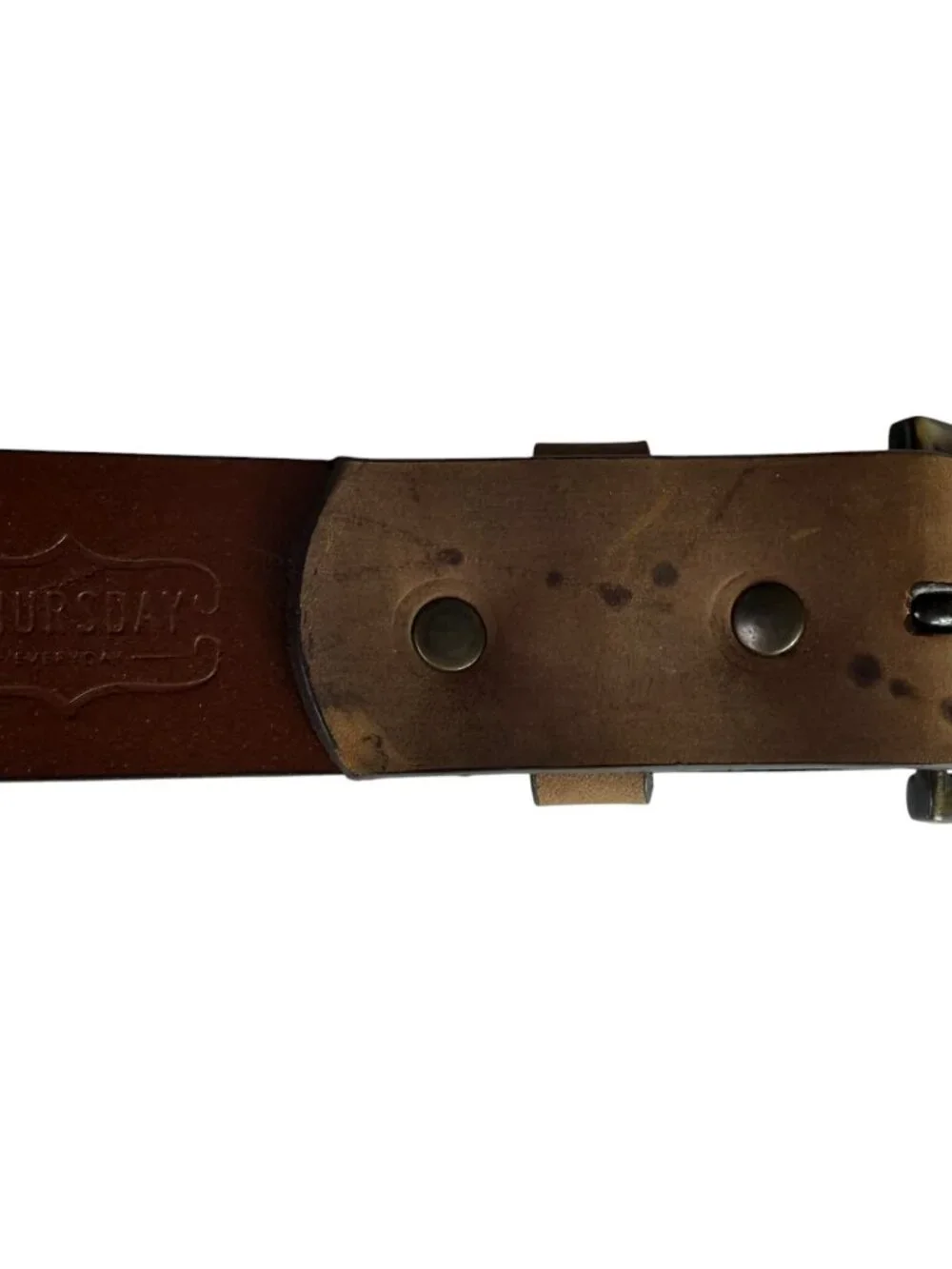 Brown Leather Belt THURSDAY BOOT CO Size 30.  MSRP $80 Gold Metal Square Buckle